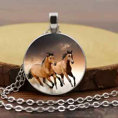 #ad Horse Pattern Round Pendant Chain Necklace $12.75