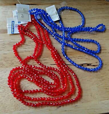 5 14quot; Strands Red amp; Blue US Patriotic Glass Crystals 3mm Bicone Loose Beads $12.00