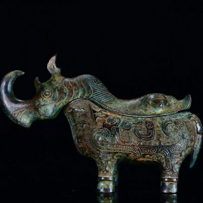 #ad Old China Western Zhou Bronze Ware Cattle Cow Large Horn incense burner censer $352.80