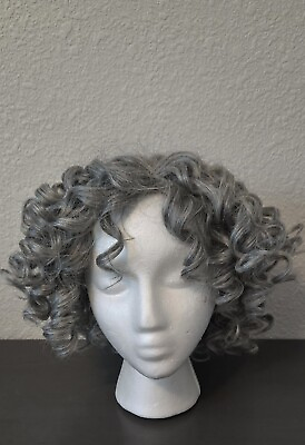 #ad Modu Anytime Synthetic Short Medium Jerry Curl Style Grandma Gray Wig $31.99