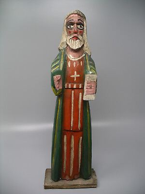 #ad Vtg Guatemalan Folk Polychrome Carved Wood Saint Santos Religious Rustic Decor $150.00