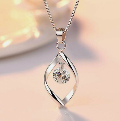 #ad Silver Plated Zircon Twisted Geometric Pendant Necklace Women#x27;s Wedding Jewelry $5.37
