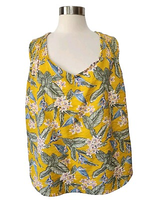 #ad Falls Creek Yellow Blue Floral Smocked Tank Top Women#x27;s Size 2X Pullover $14.97