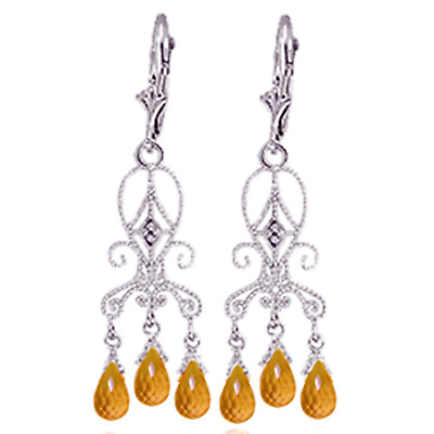 #ad 14K. GOLD CHANDELIER DIAMONDS EARRING WITH CITRINES White Gold $1347.54