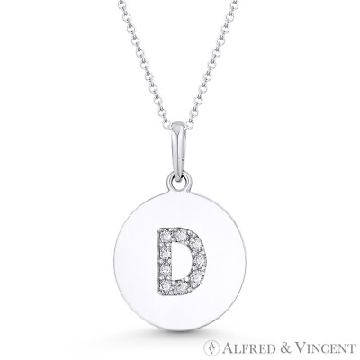 #ad Initial Letter quot;Dquot; CZ Crystal 14k White Gold 18x12mm Round Disc Necklace Pendant $311.99