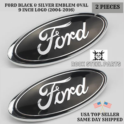#ad BLACK amp; CHROME 2005 2014 Ford F150 FRONT GRILLE TAILGATE 9 inch Oval Emblem 2PC $26.99
