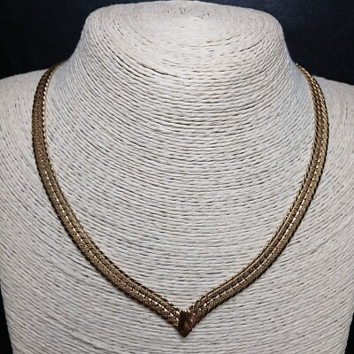 #ad Vintage Textured Herringbone Chain Necklace Gold Tone. 11134 $17.99