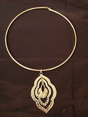 #ad SALE: Gold Plated 10 14k Choker and Pendant Vintage $14.00