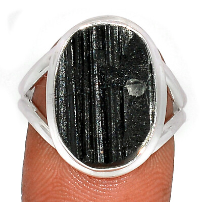 #ad Natural Black Tourmaline 925 Sterling Silver Ring Jewelry s.9 CR19475 $16.99