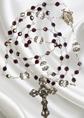 #ad Catholic Unbreakable Rosary Handmade Czech Crystal Garnet January Birthstone $120.00