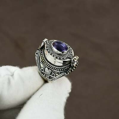 #ad Faceted Tanzanite Gemstone Poison Ring Handmade Openable Medicine Ring 925 Ste $28.93