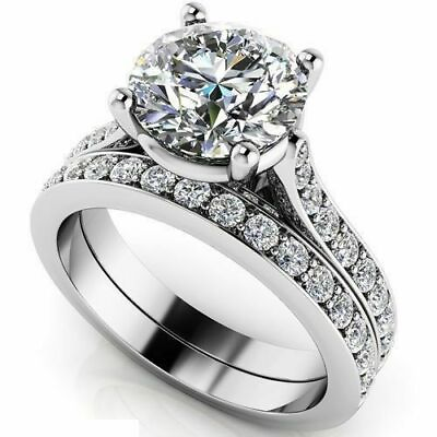 #ad 8 mm White Round Moissanite Engagement Bridal Ring Set 14K White Gold $285.50