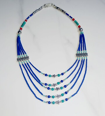 #ad Tibetan Lapis Lazuli Turquoise Red Coral Gemstone Handmade Nepali Necklace 18 $14.99