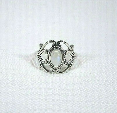 #ad 1.00 ct Natural Moonstone Solid Sterling Silver Victorian Style Ring AU $89.99