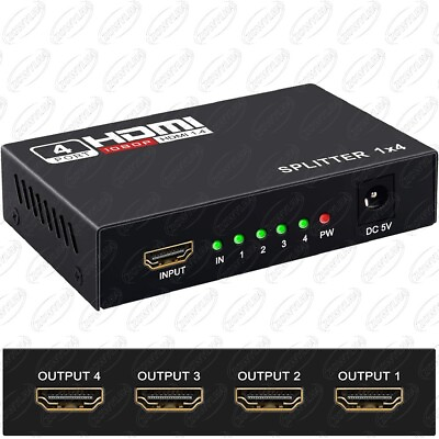 #ad HD 4K 4 Port HDMI Splitter 1x4 Repeater Amplifier 1080P 3D Hub 1 In 4 Out $8.65