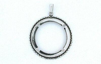 #ad ONE SILVER COLOR 30MM ROUND CABOCHON SILVER DOLLAR ANTIQUED PENDANT MOUNTING $16.86