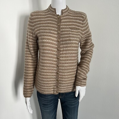#ad Vintage St. John Marie Gray 1970s Cardigan Size XS Brown Beige Mohair Cashmere $74.99