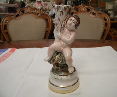 #ad Vintage 1921S Antique Figurine Putti Candlestick Porcelain Capodimonte Italy $245.00