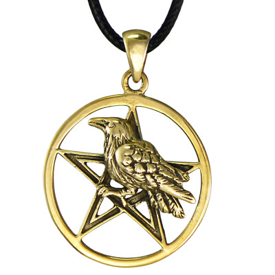 #ad Bronze Raven Crow Pentacle Pentagram Pendant Wicca Wiccan Pagan Necklace $17.99