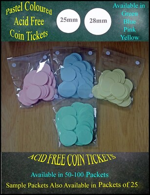 #ad COIN ID CARD PRICE TICKETS PASTEL COLOURED 25MM 28MM ACID FREE GBP 4.50