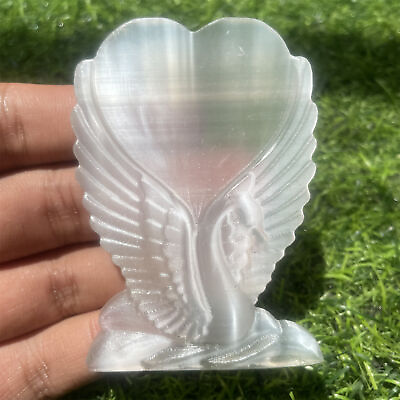 #ad 3.1quot; Natural Selenite stone Heart wing Carved Quartz Crystal Decorate care 1pc $15.52