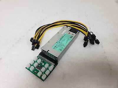 #ad HP 1200W ETH ASICS Bitcoin Crypto Mining Power Supply w Breakout Board Cables $49.99