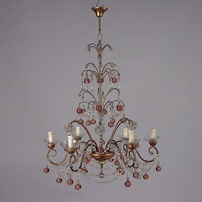 #ad Antique 6 Light Chandelier Metal Glass Italy XX Century $1653.75