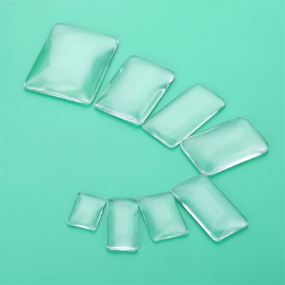 #ad 8 Sizes Clear Glass Dome Cabochon Flat back Rectangle Crystal Scrapbooking Beads $4.49