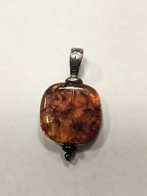 #ad SILPADA Sterling Amber Pendant Onyx Bead Necklace S1285 $15.00