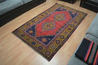 #ad Red Turkish Vintage Oriental Accent Carpet 3.8x6.5ft Red Antique Handmade Rug $375.00