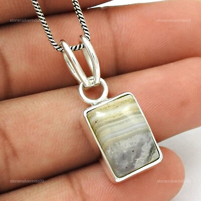 #ad Natural Lace Agate Gemstone Pendant Ethnic Blue 925 Sterling Silver Jewelry P33 $20.65