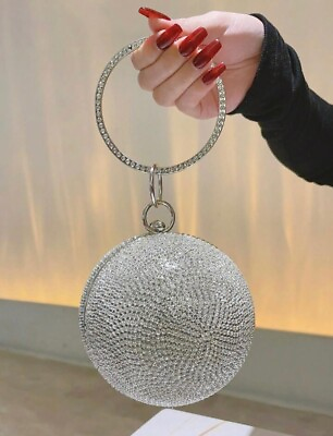 #ad Silver Mini Rhinestone Covered Ball Design Party Clutch Bag $46.99