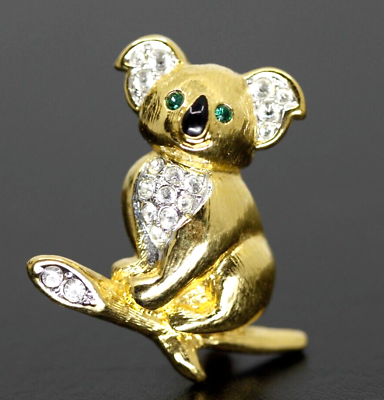 #ad Rare Vintage Attwood amp; Sawyer Gold Plated Koala Bear Rhinestone Brooch Pin $64.99