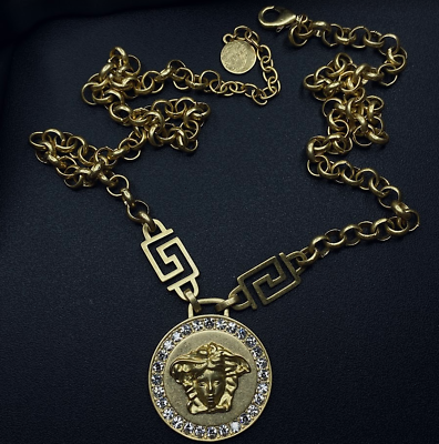 #ad Vintage Versace Medusa Necklace Gold Charm Pendant 49cm $165.00