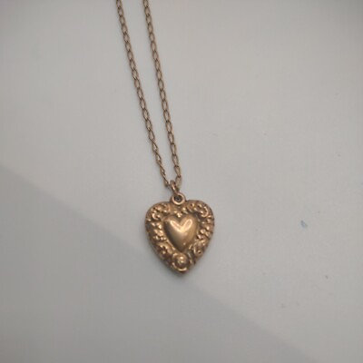 #ad Antique 9k Gold Puffy Heart Pendent And Chain $250.00