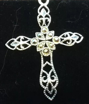 #ad Vintage Sterling Silver 925 Religious Filigree Cross 2.14gr $50.00