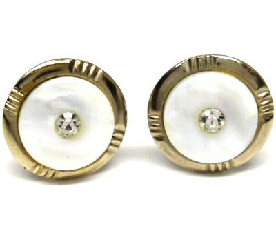 #ad Gold Cufflinks Formal Wear Mother Of Pearl Rhinestone Centers Vintage Style Mens $14.88