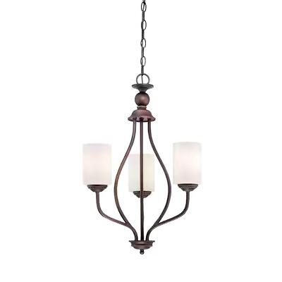#ad 3 Light Rubbed Bronze Chandelier with Etched White Glass $49.99