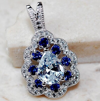 #ad 2CT Blue Sapphire amp; Topaz 925 Genuine Sterling Silver Pendant Jewelry YB3 2 $29.99