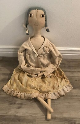 #ad Large Primitive Doll Folk Art Cloth Doll Prairie Doll $125.00