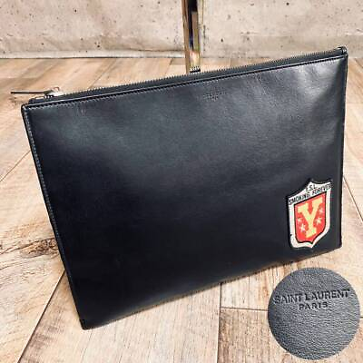 #ad YVES SAINT LAURENT Auth bag Women Authentic Paris Icon Logo Patch Leather Clutc $288.33