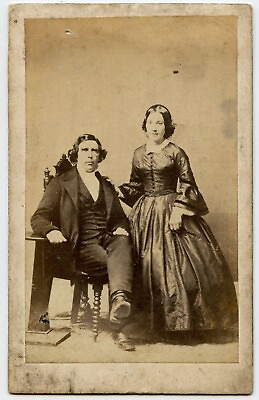 #ad Woman and Man Victorian hairstyle Fashion Dress Vintage CDV Photo $7.99