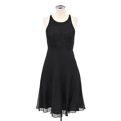 #ad VTG 80s BIEFF BASIX Womens Sz 8 Black 100% Silk Beaded Cocktail Dress Sleeveless $36.54