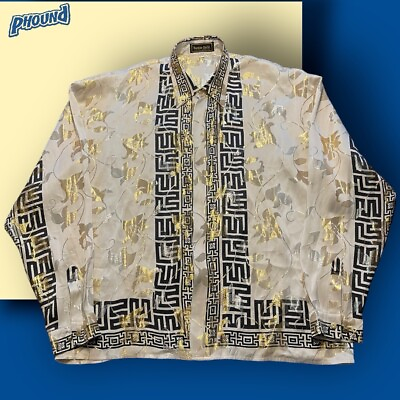 #ad Vtg Mens Metallic Satin Silk Shirt Greek Baroque DESIGN MULTICOLOR XL EUC Rare 1 $294.99