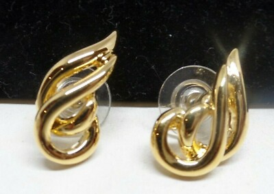 #ad CLEARANCEGORGEOUS VINTAGE HIGH SHINE GOLD SWIRL PIERCED EARRINGS NEW OLD STOCK $6.00
