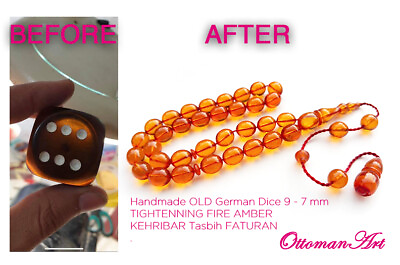 #ad Islamic Prayer Beads Misbaha OLD GERMAN DICE TASBIH FATURAN Fire Kehribar Amber $150.00