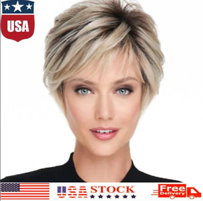#ad Short Ombre Blonde Pixie Cut Wigs for White Women Synthetic Short Hair Layere $2.99