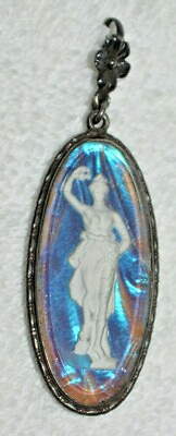 #ad Antique Butterfly Wing GODDESS STERLING SILVER ENGLAND Pendant intaglio cameo $350.00