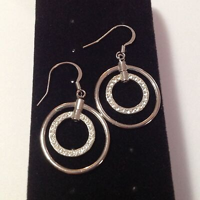 #ad Silver Tone Circle Earrings 2quot; $8.00