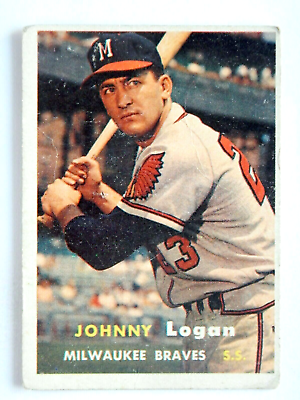 #ad Johnny Logan #4 Topps 1957 Baseball Card Milwaukee Braves *G $7.99